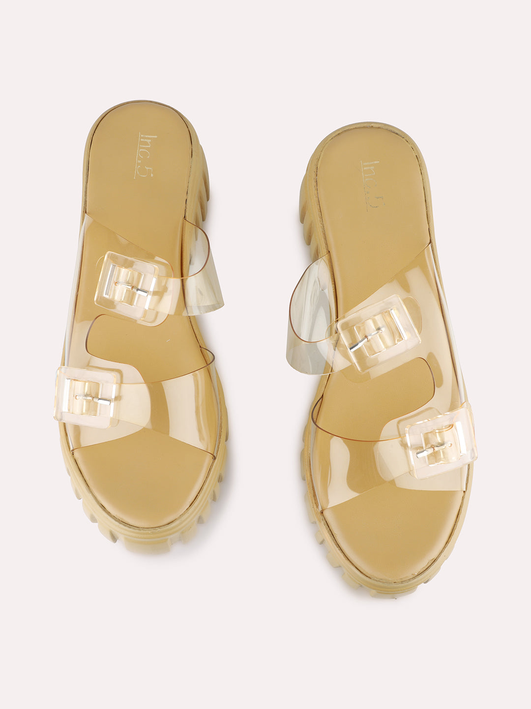 Women Beige Party Wear Transparent Round Toe Platform Heel Sandals