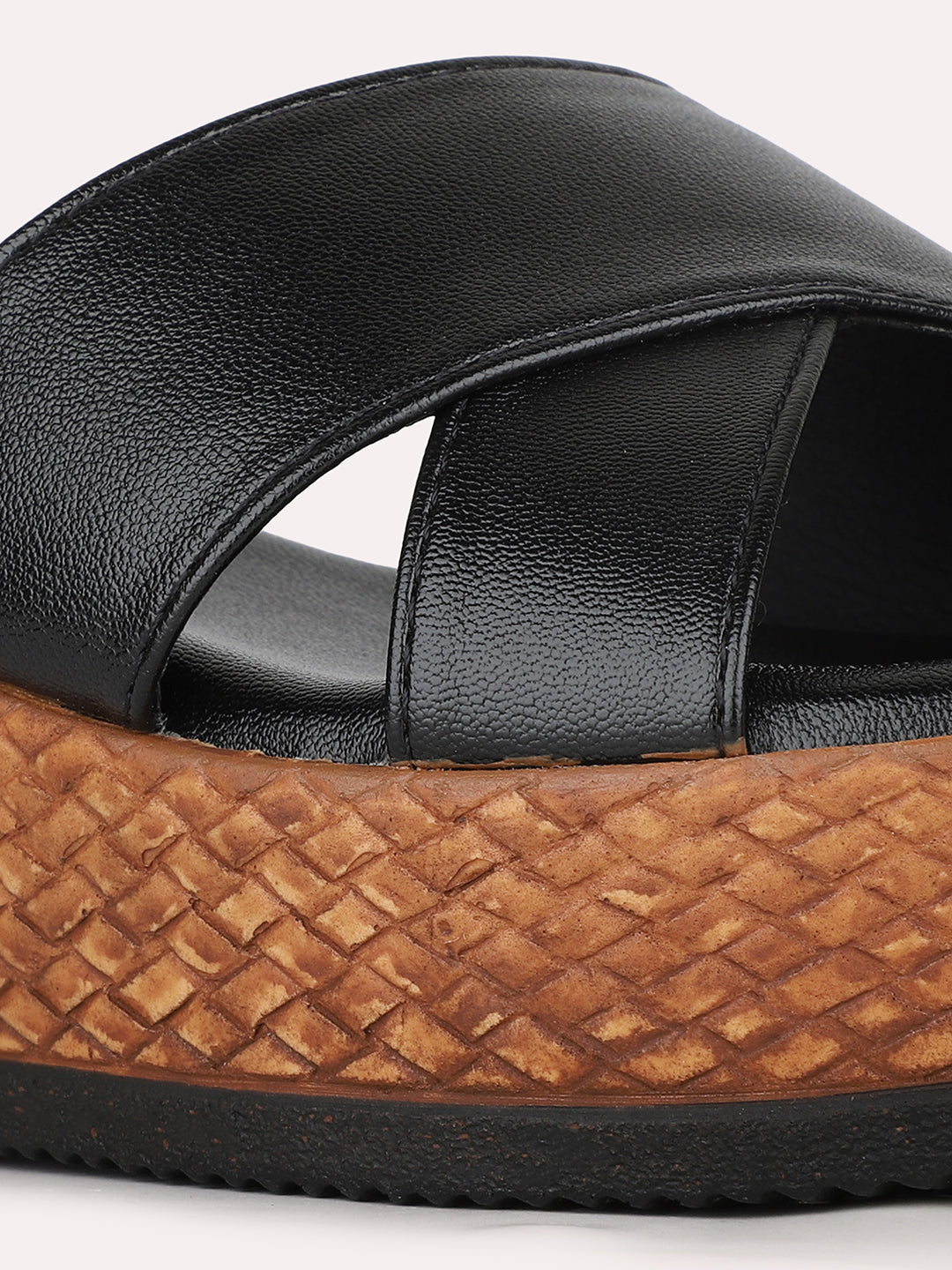 Women Black Party Wear Solid Round Toe Wedge Heel Sandals