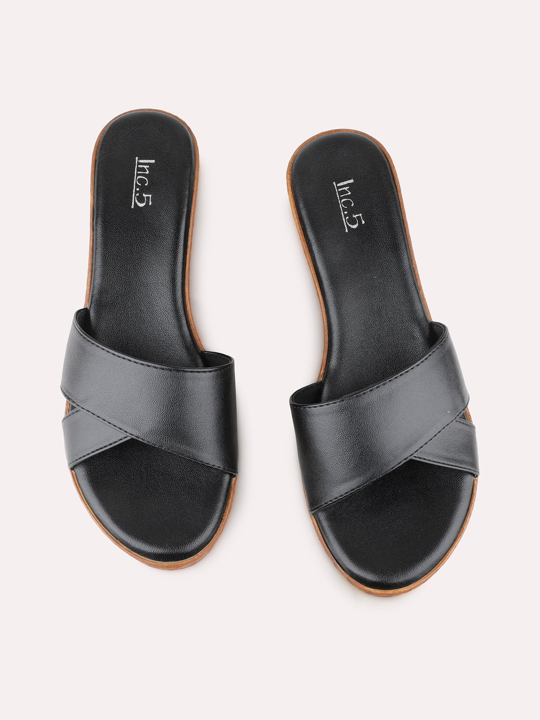 Women Black Party Wear Solid Round Toe Wedge Heel Sandals