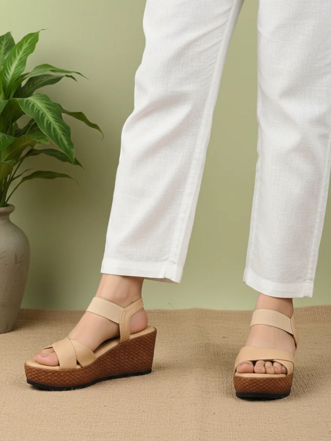 Womens Beige Casual Solid Round Toe Heels