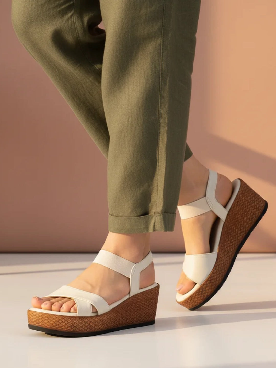 Womens Cream Casual Solid Round Toe Heels