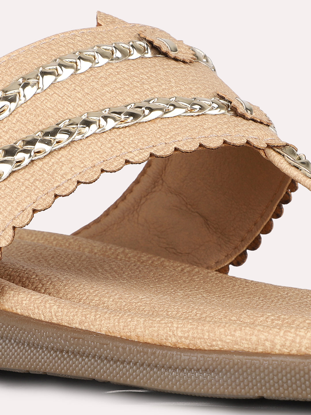 Women Beige Ethnic Solid One Toe Flats Slip-On Sandals