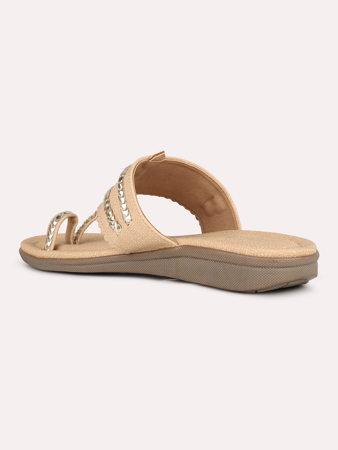 Women Beige Ethnic Solid One Toe Flats Slip-On Sandals