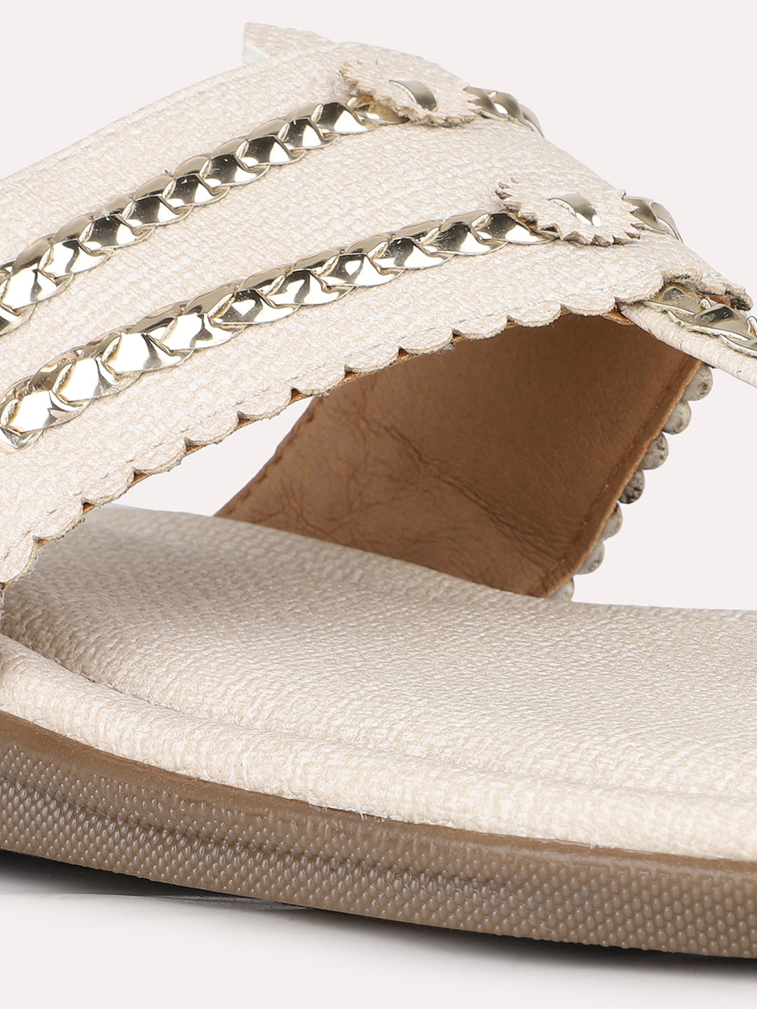 Women Cream Ethnic Solid One Toe Flats Slip-On Sandals