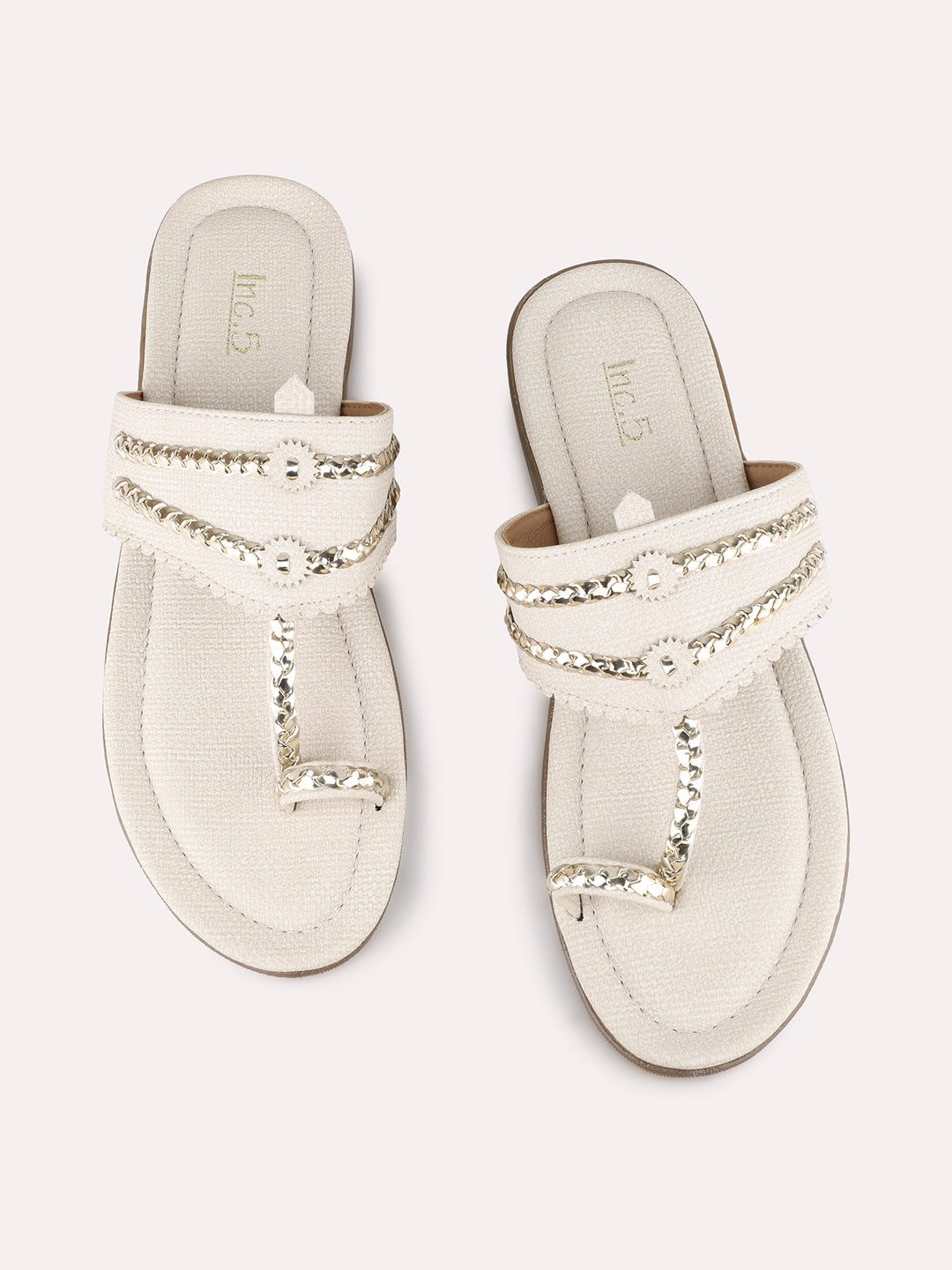 Women Cream Ethnic Solid One Toe Flats Slip-On Sandals