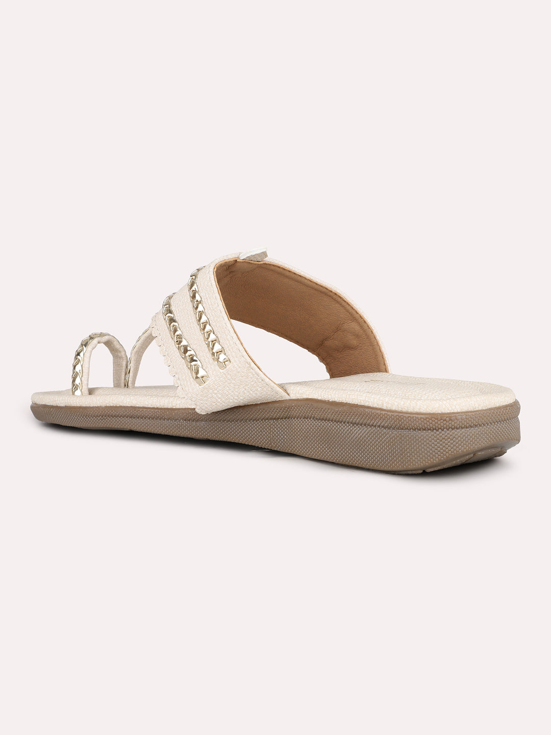 Women Cream Ethnic Solid One Toe Flats Slip-On Sandals