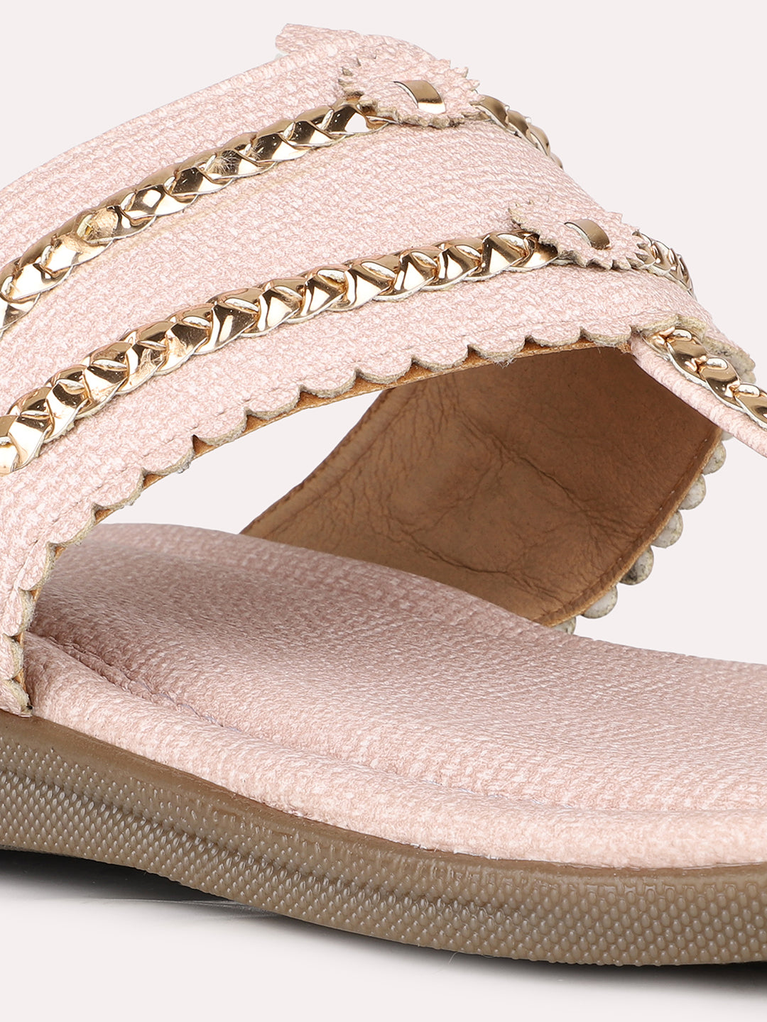 Women Peach Ethnic Solid One Toe Flats Slip-On Sandals