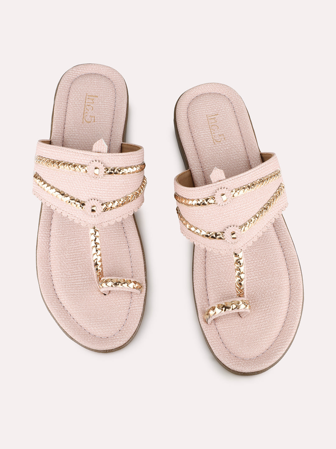 Women Peach Ethnic Solid One Toe Flats Slip-On Sandals