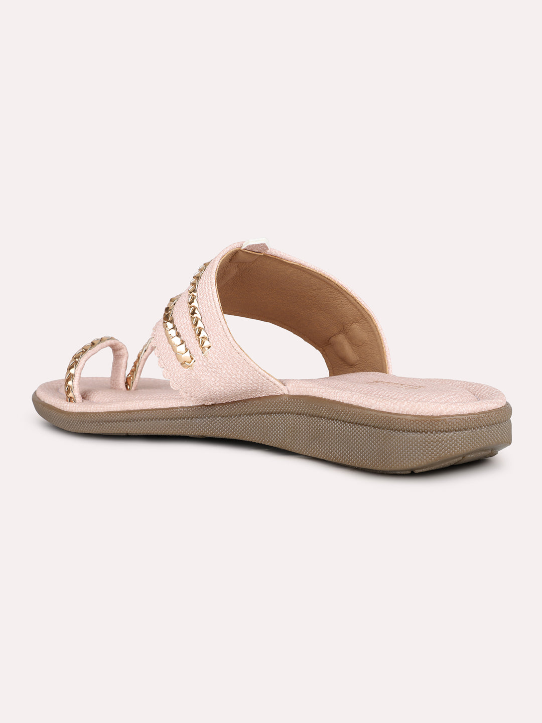 Women Peach Ethnic Solid One Toe Flats Slip-On Sandals