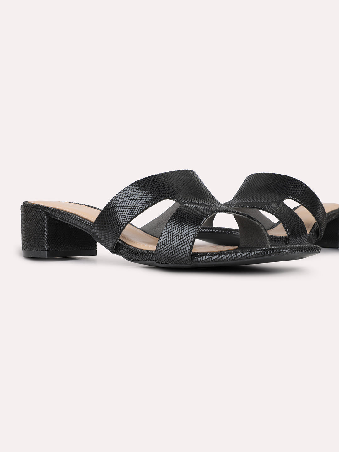 Womens Black Party Wear Solid Square Toe Block Heels