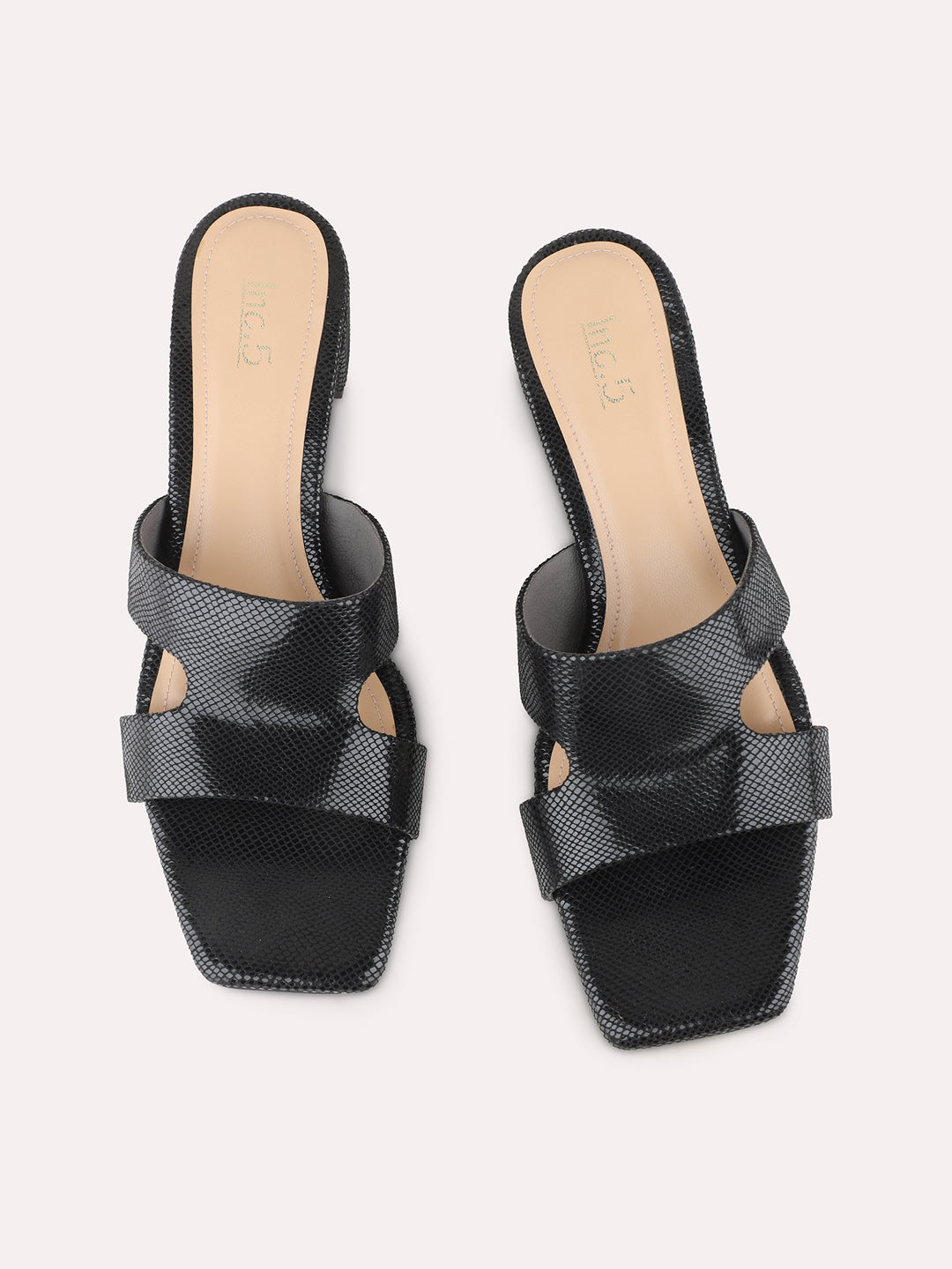 Womens Black Party Wear Solid Square Toe Block Heels