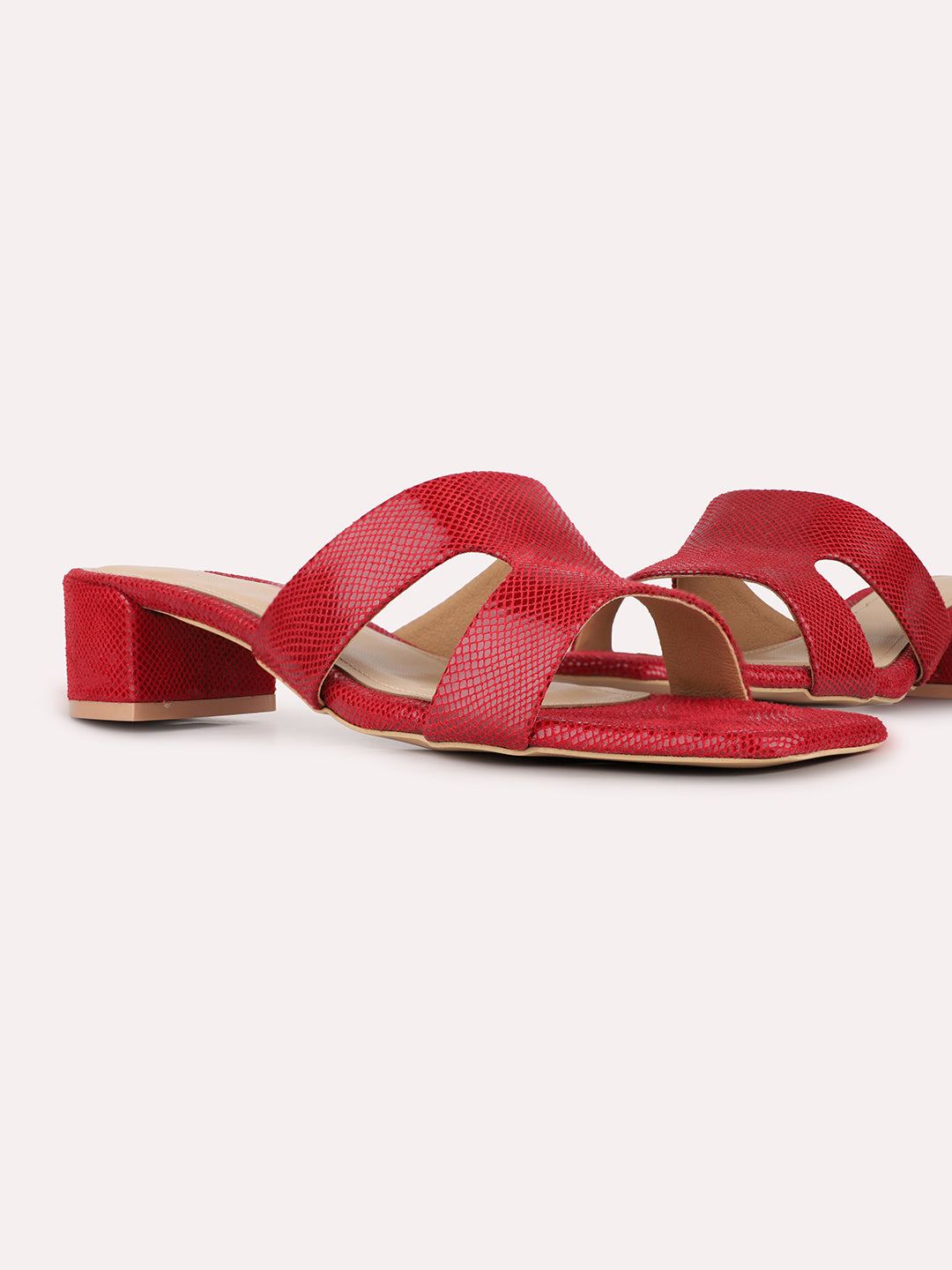 Womens Red Party Wear Solid Square Toe Block Heel Sandals