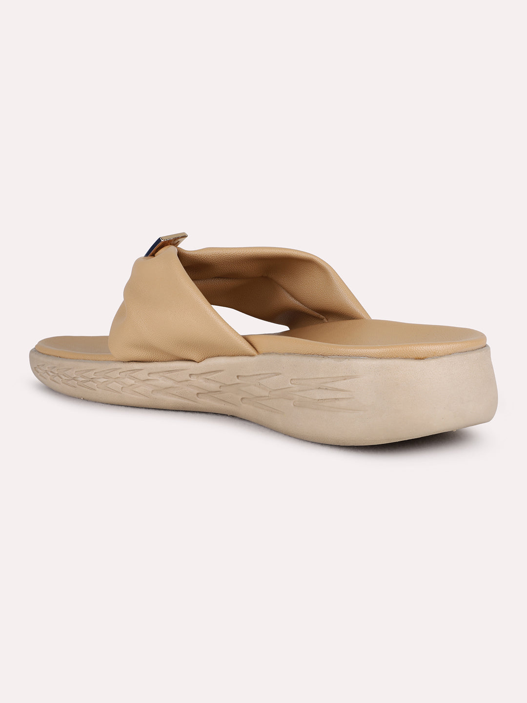 Womens Beige Casual Solid Round Toe Flat Sandals