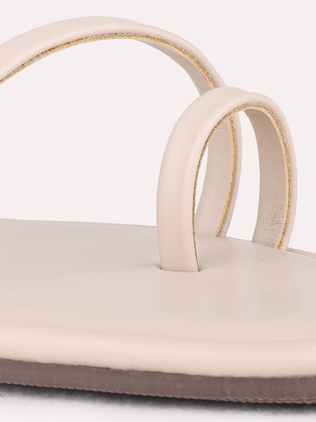 Womens Beige Casual Striped One Toe Flat Sandals