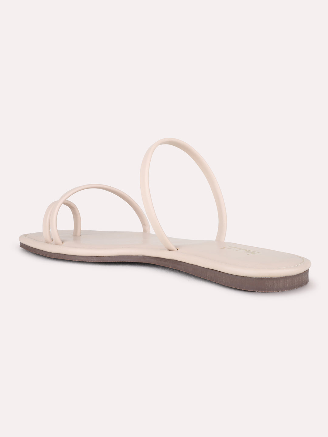 Womens Beige Casual Striped One Toe Flat Sandals