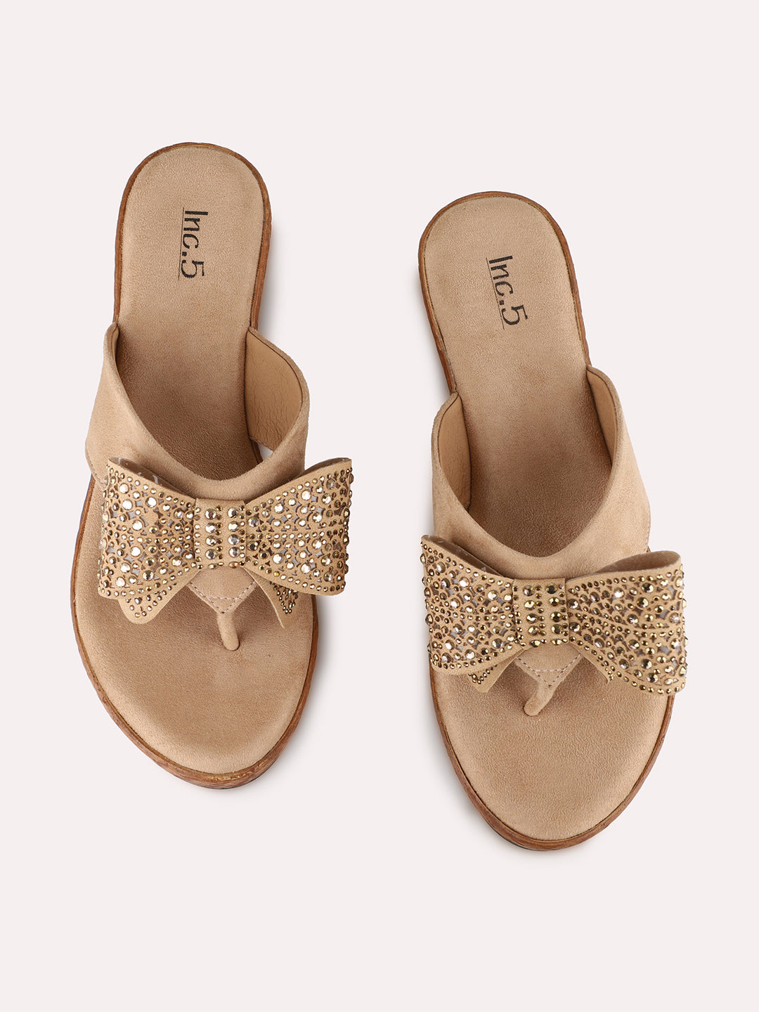 Women Tan Ethnic Solid Round Toe Wedge Heel Sandals