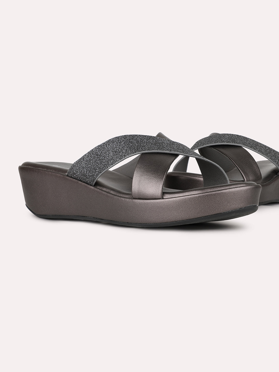 Womens Pewter Party Wear Solid Round Toe Heels