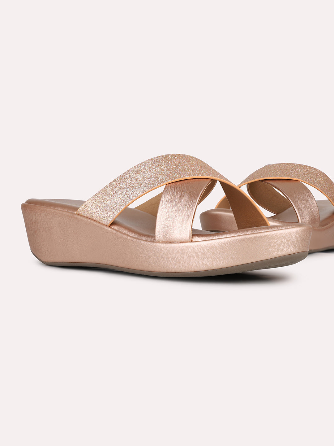 Womens Rose Gold Party Wear Solid Round Toe Sandals