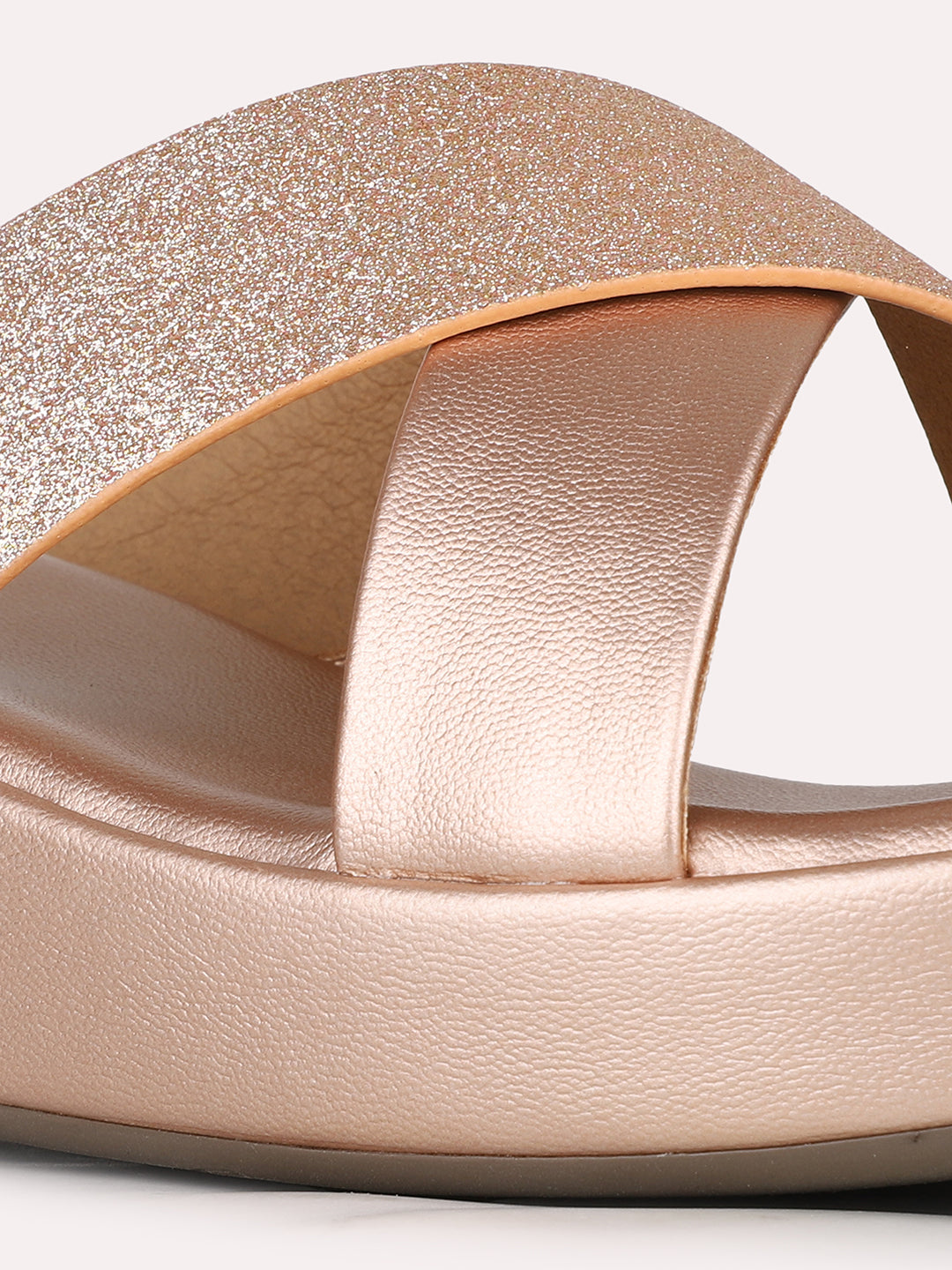 Womens Rose Gold Party Wear Solid Round Toe Sandals