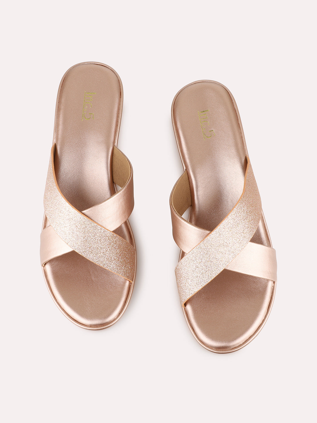 Womens Rose Gold Party Wear Solid Round Toe Sandals