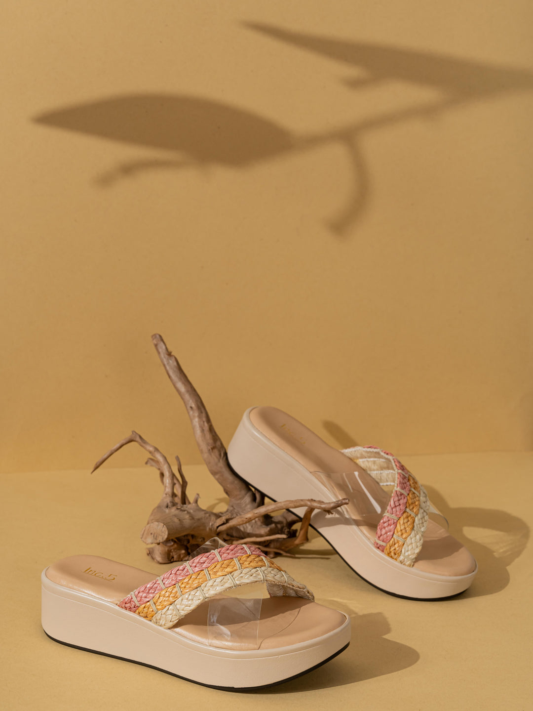 Women Peach Ethnic Transparent Round Toe Wedge Heel Sandals