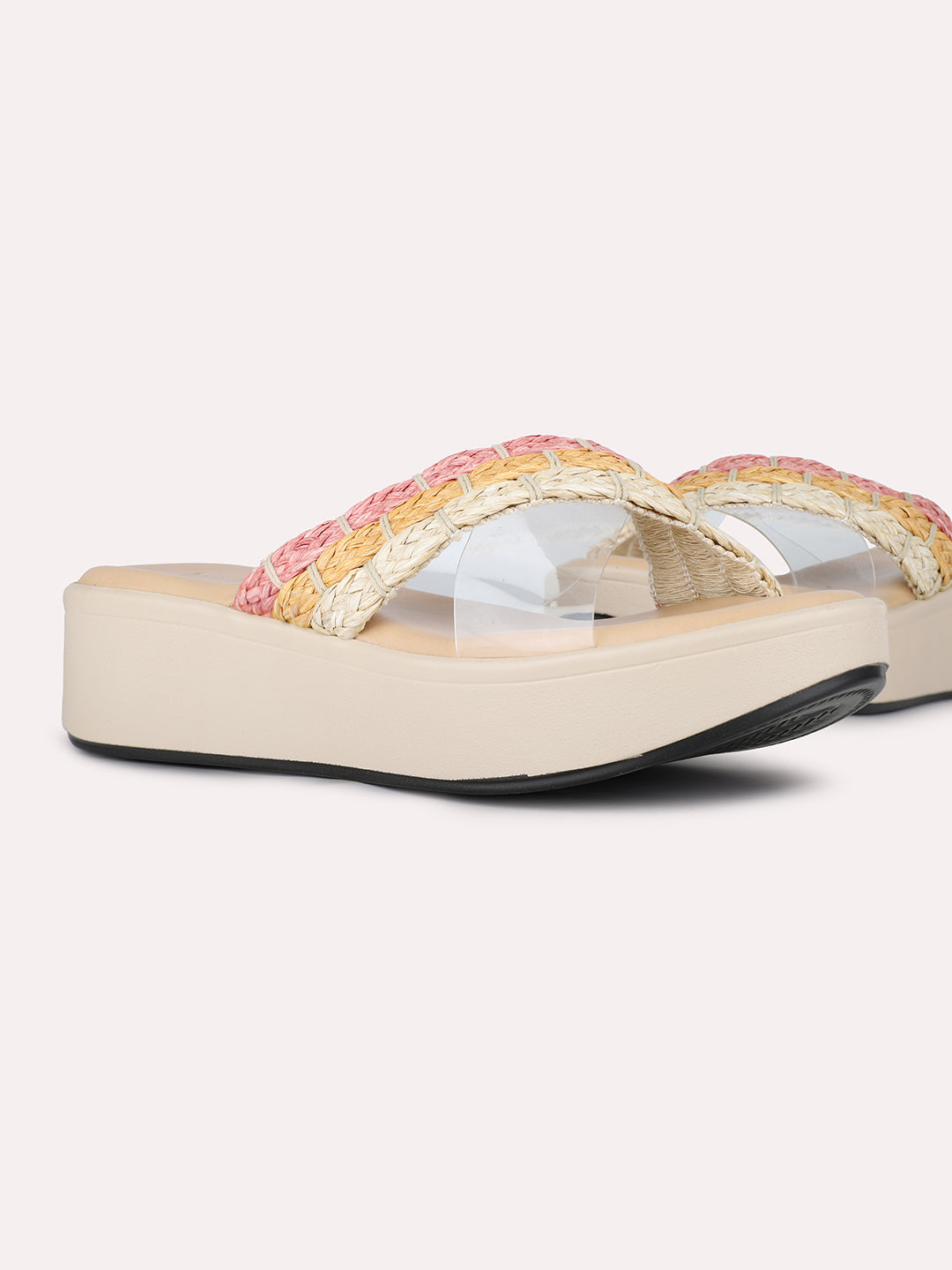 Women Peach Ethnic Transparent Round Toe Wedge Heel Sandals