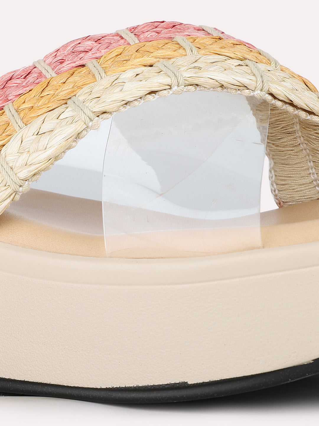 Women Peach Ethnic Transparent Round Toe Wedge Heel Sandals