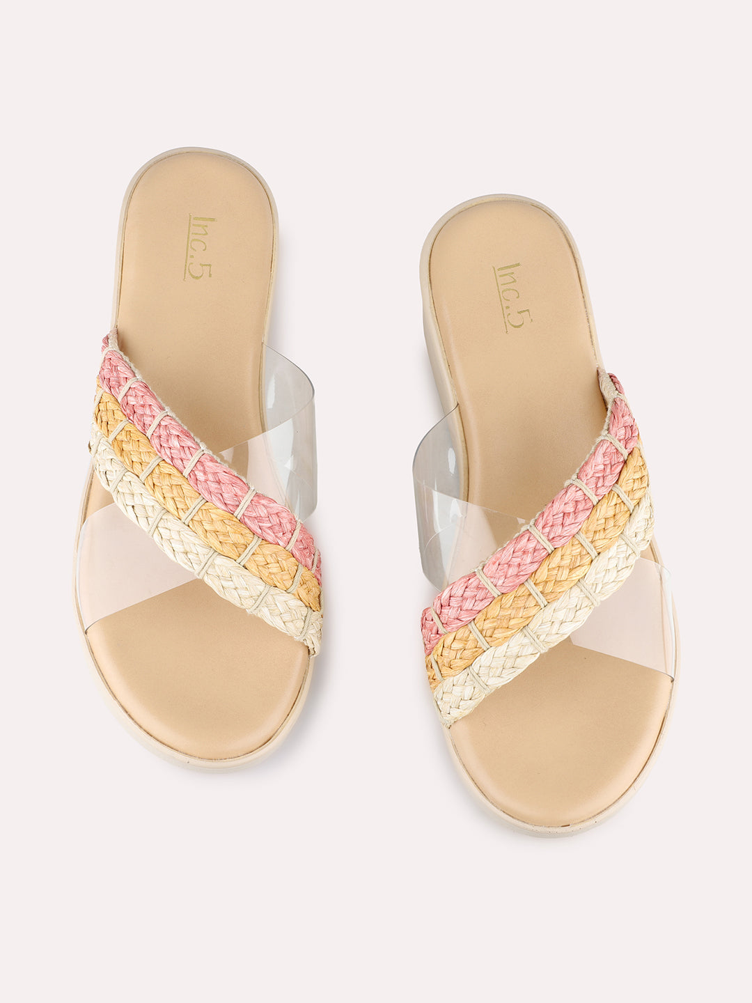 Women Peach Ethnic Transparent Round Toe Wedge Heel Sandals