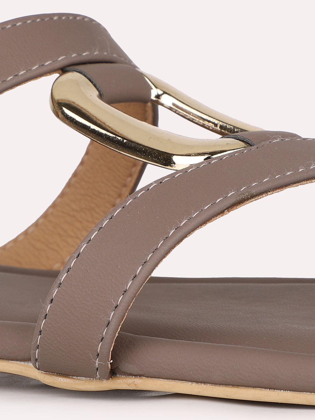 Womens Brown Casual Solid Open Toe Slip-On Flat Sandals