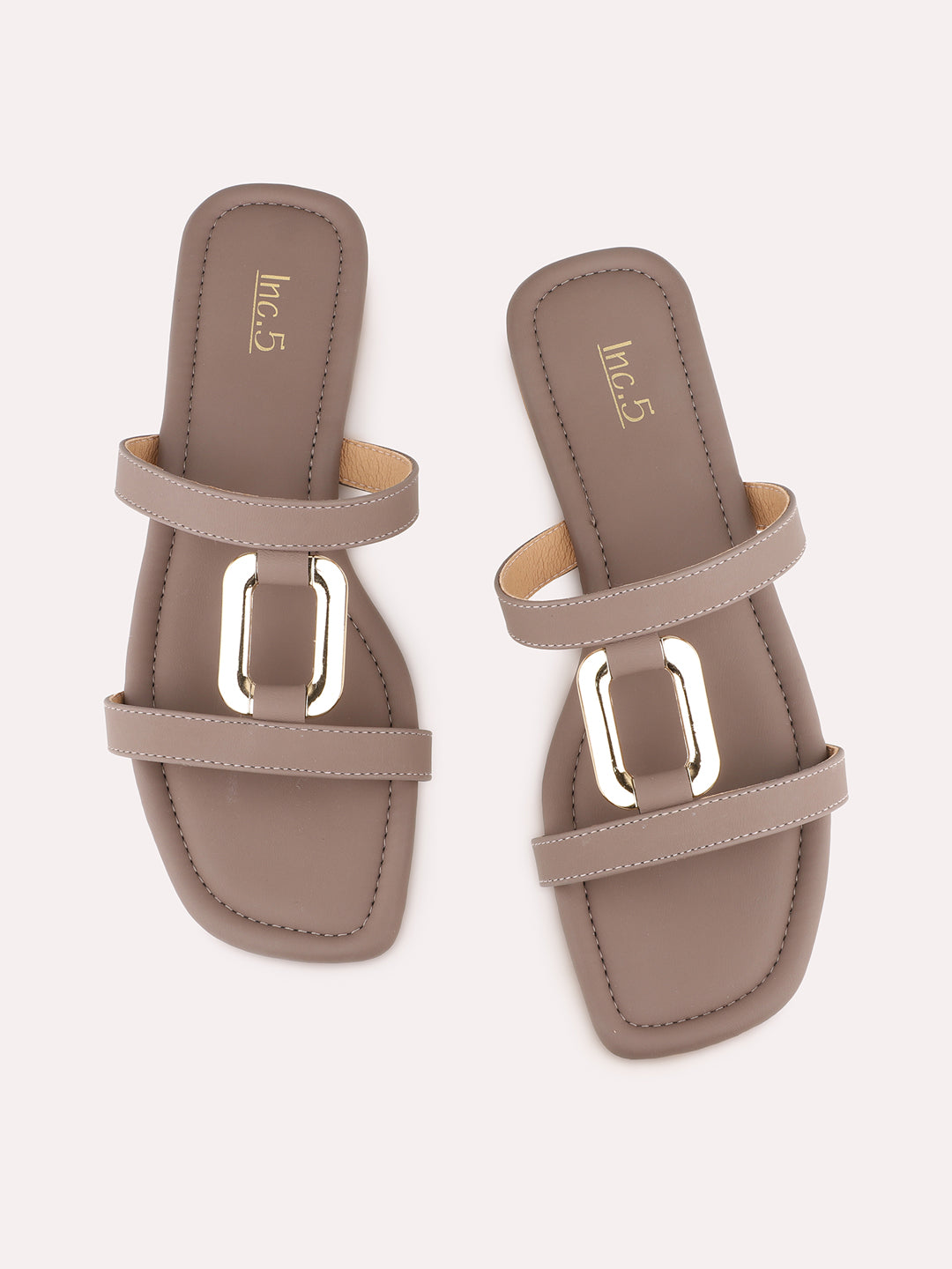 Womens Brown Casual Solid Open Toe Slip-On Flat Sandals