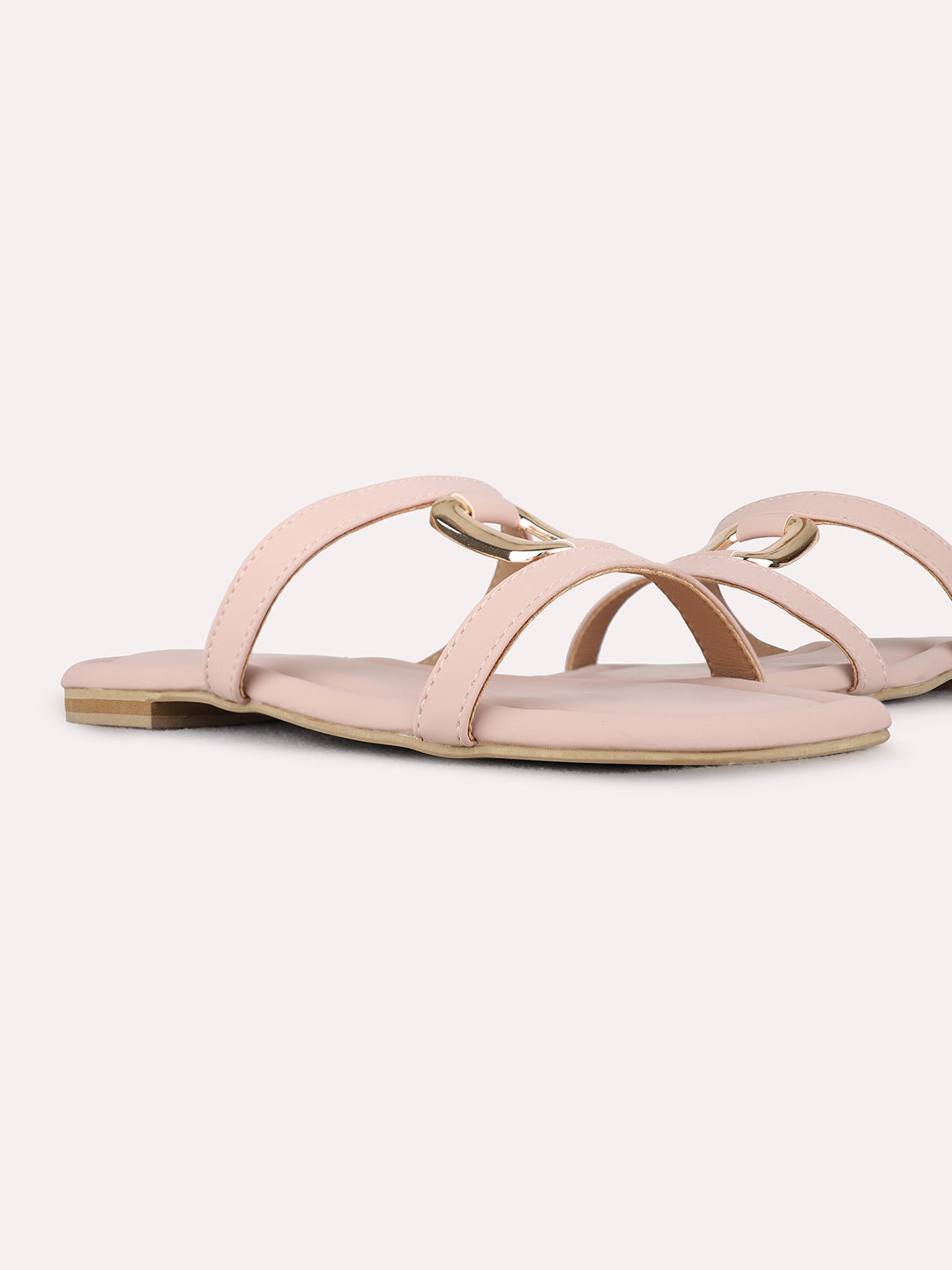 Womens Peach Casual Solid Open Toe Flats