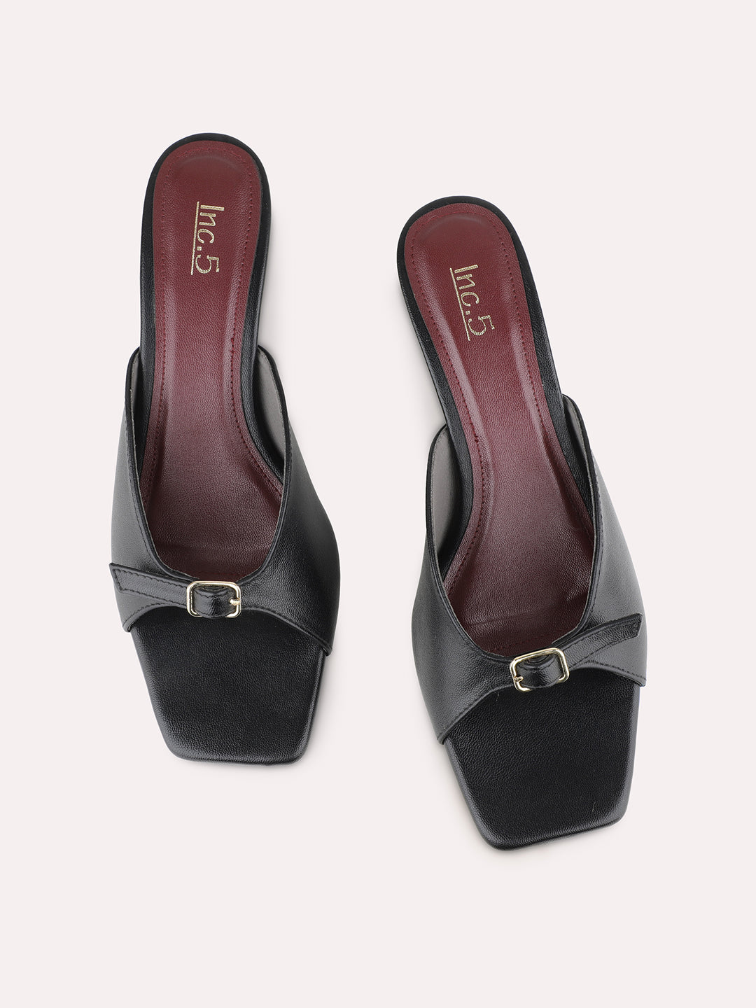 Women Black Party Wear Solid Square Toe Kitten Heel Sandals