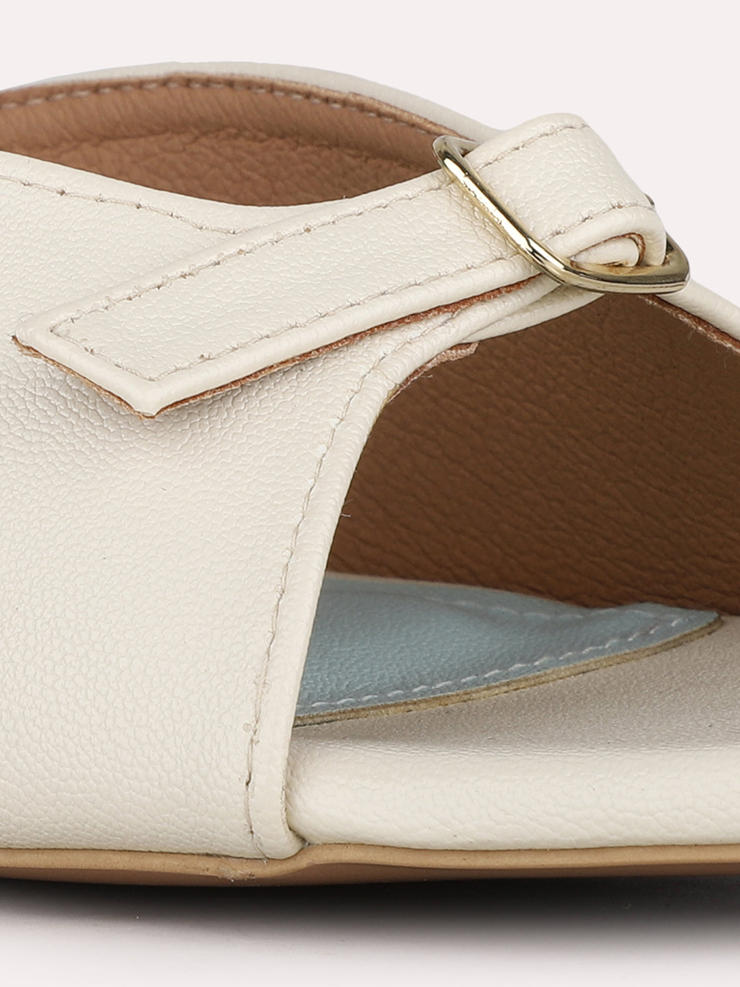 Women Cream Party Wear Solid Square Toe Kitten Heel Sandals