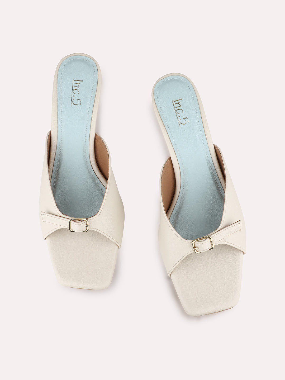 Women Cream Party Wear Solid Square Toe Kitten Heel Sandals