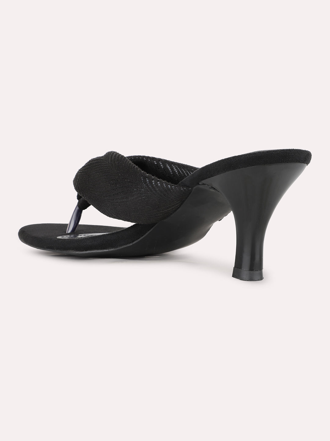 Women Black Party Wear Solid Round Toe Kitten Heel Sandals