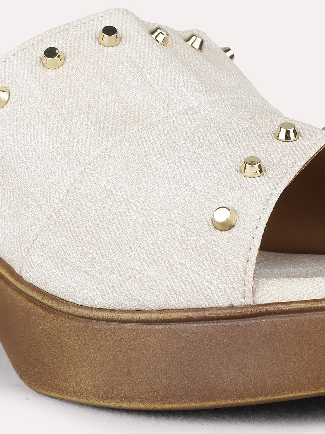 Womens Cream Ethnic Embellished Round Toe Platform Heel Sandals