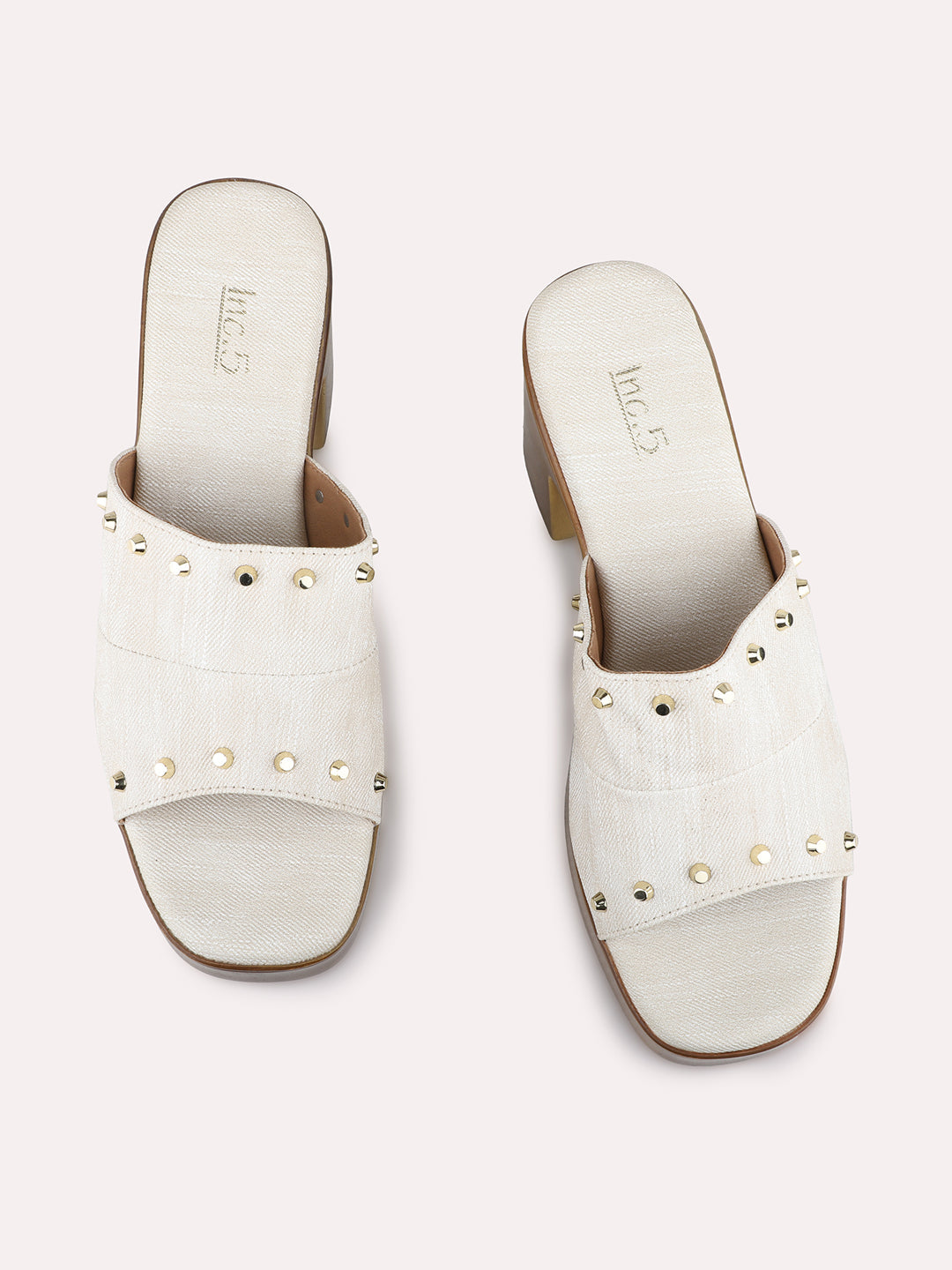 Womens Cream Ethnic Embellished Round Toe Platform Heel Sandals