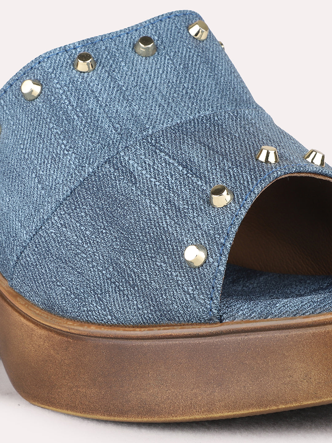 Womens Navy Ethnic Embellished Round Toe Platform Heel Sandals