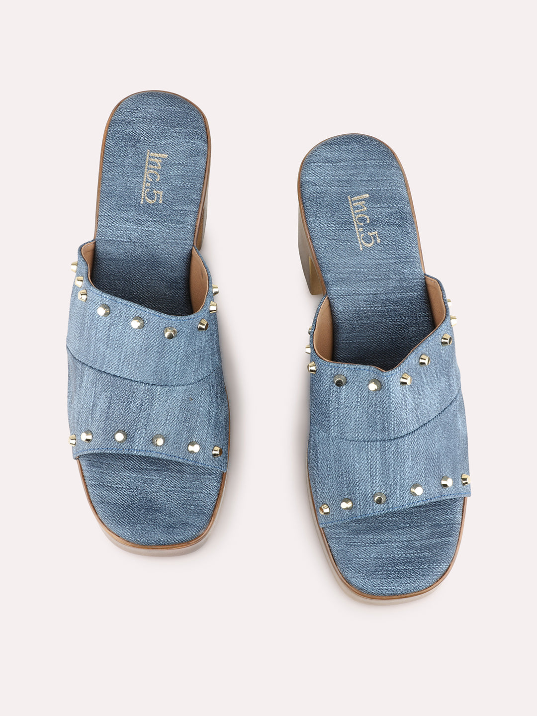 Womens Navy Ethnic Embellished Round Toe Platform Heel Sandals