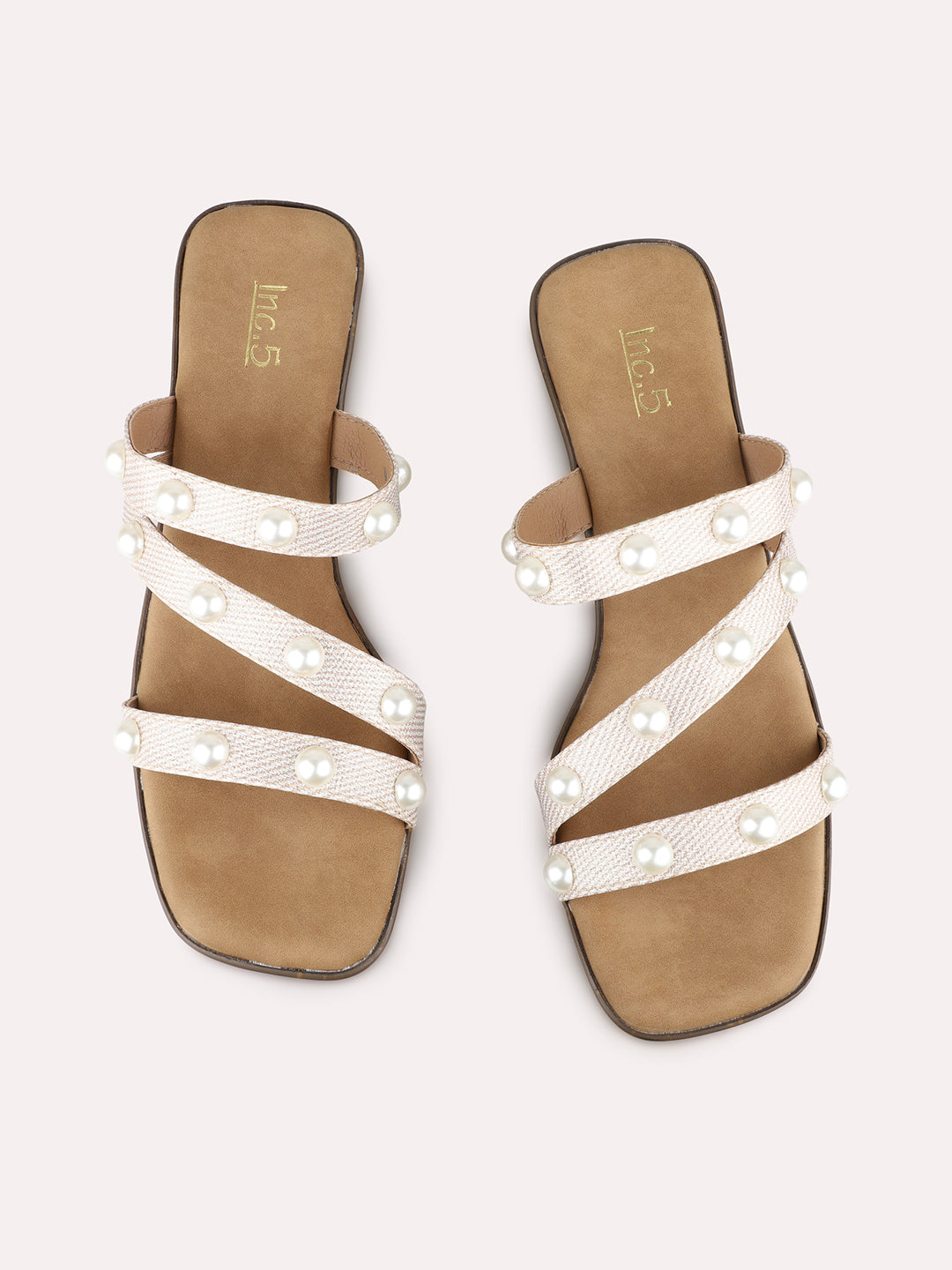 Women Rose Gold Party Wear Embellished Round Toe Wedge Heels