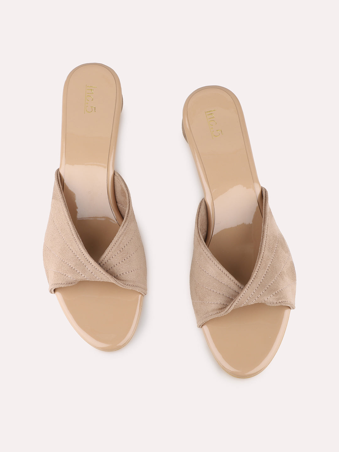 Womens Beige Party Wear Solid Square Toe Block Heel Sandals