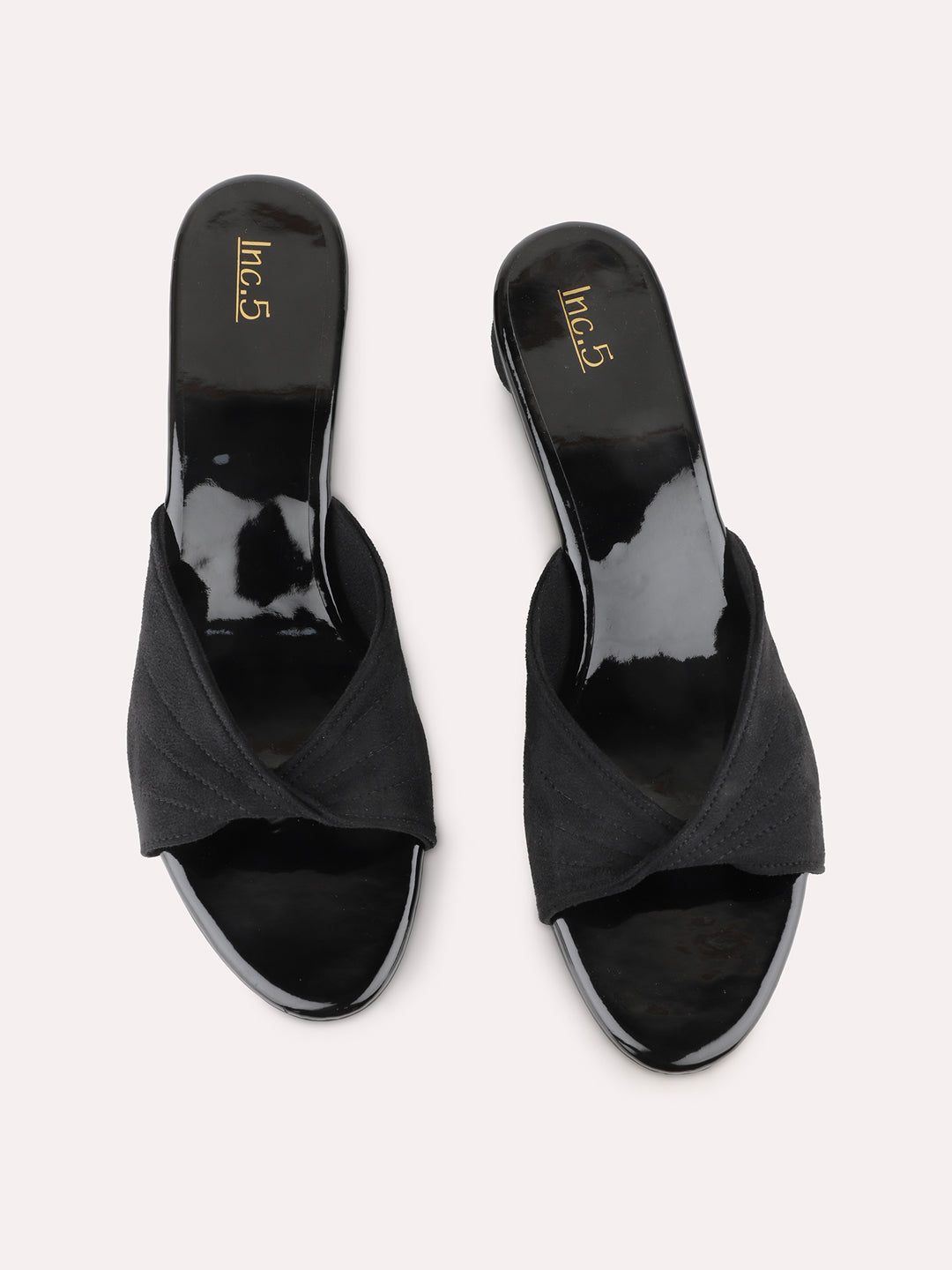 Women Black Party Wear Solid Square Toe Block Heels