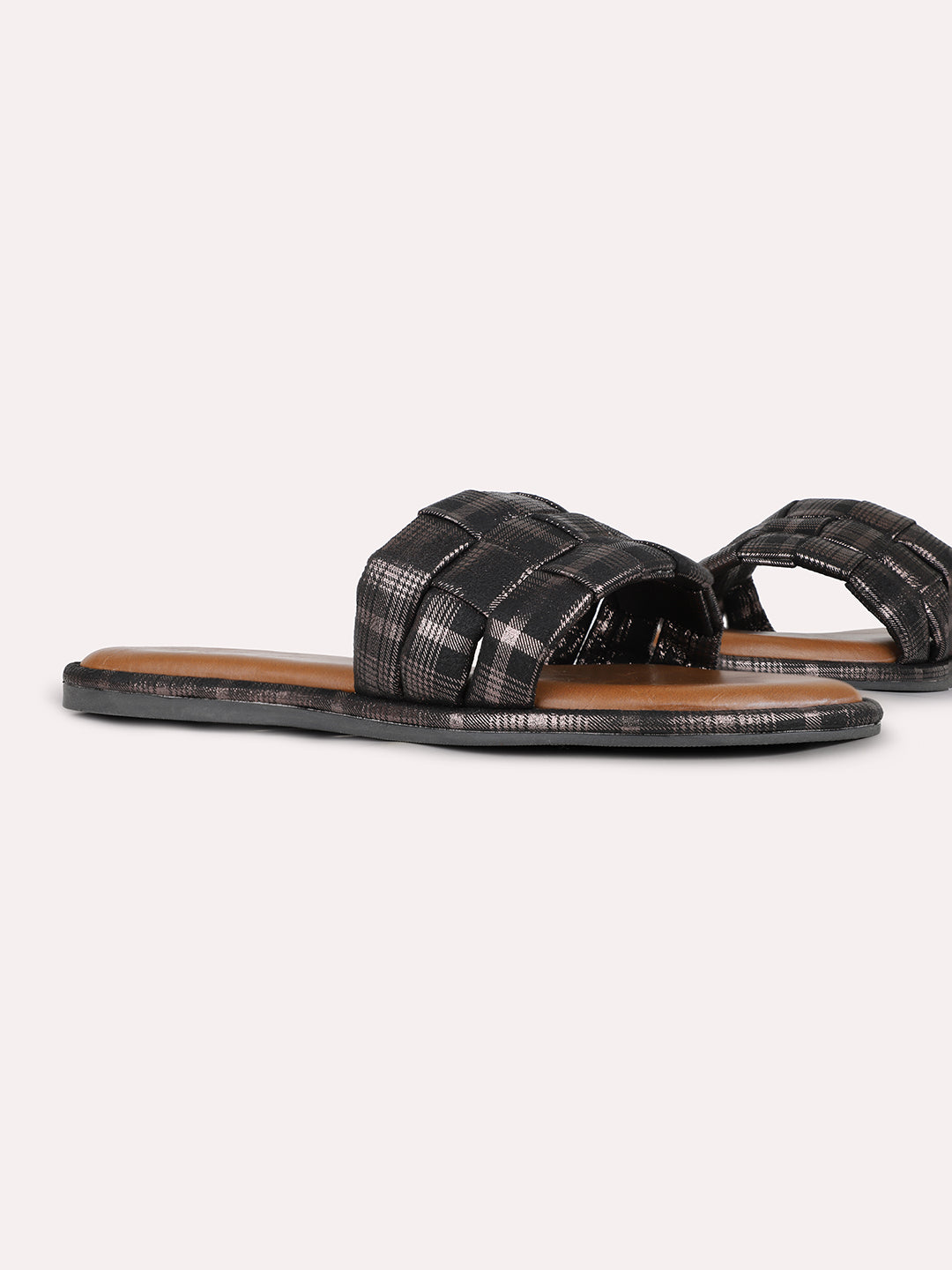 Women Black Casual Solid Open Toe Slip-On Flat Sandals