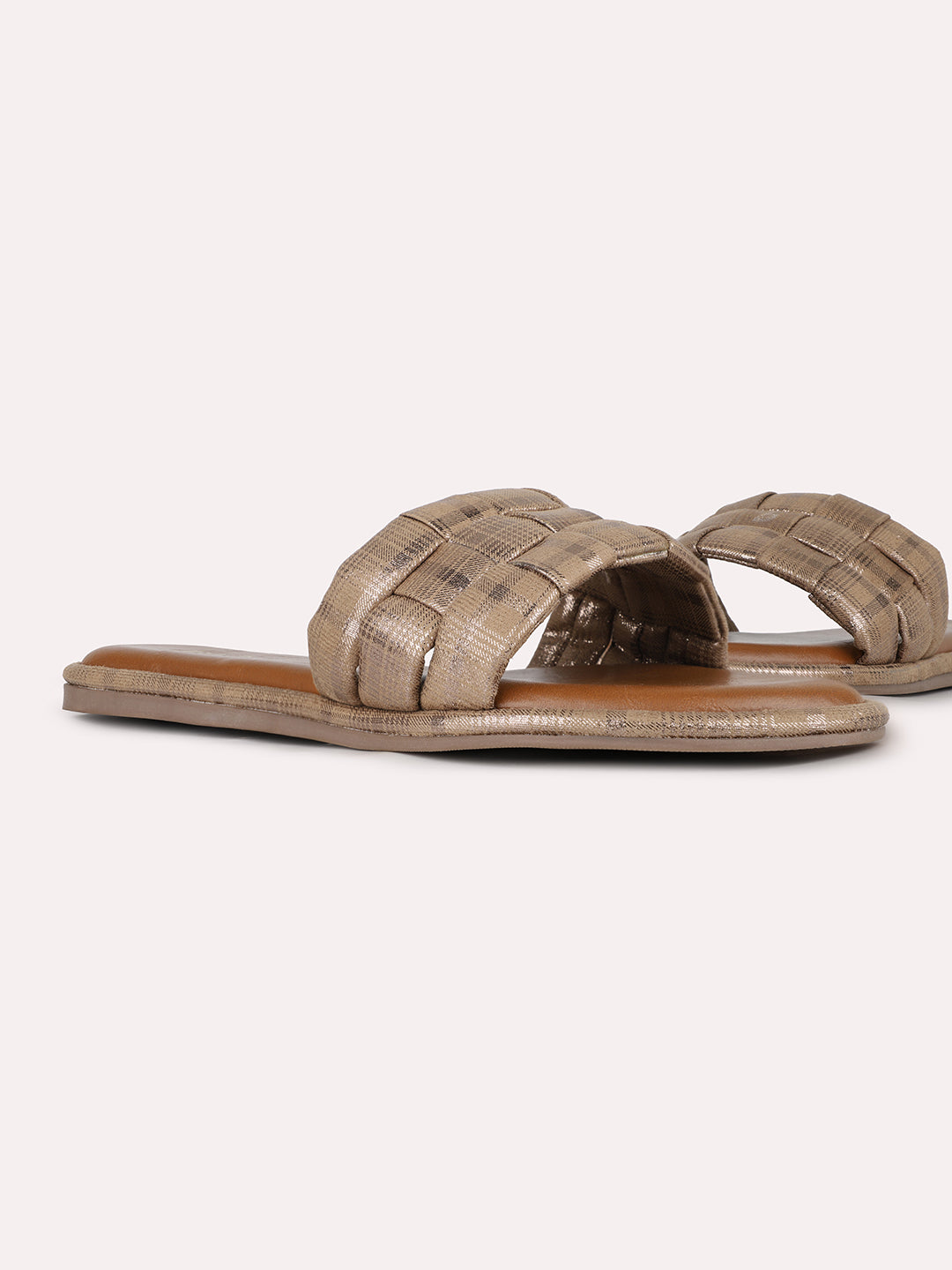 Women Beige Casual Solid Open Toe Slip-On Flat Sandals