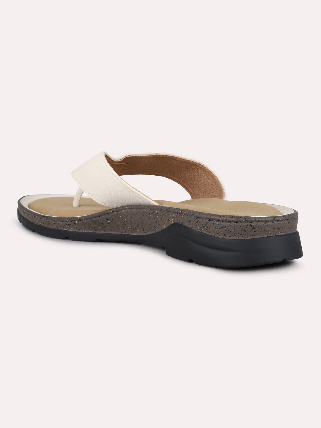 Womens Cream Casual Solid T-Strap Sandals
