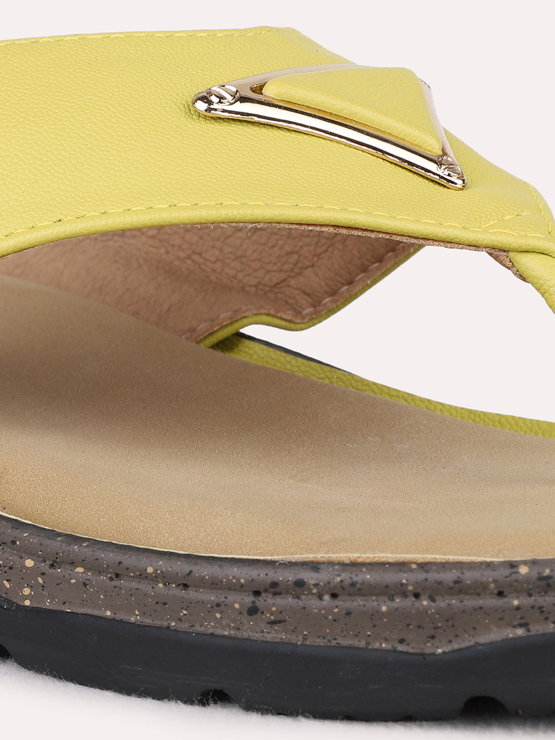 Womens Yellow Casual Solid T-Strap Flat Sandals