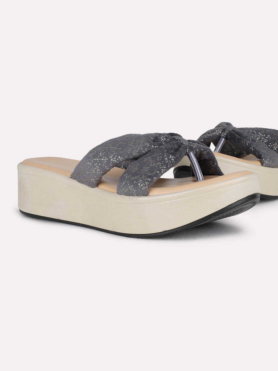 Womens Grey Party Wear Solid Round Toe Wedge Heel Sandals