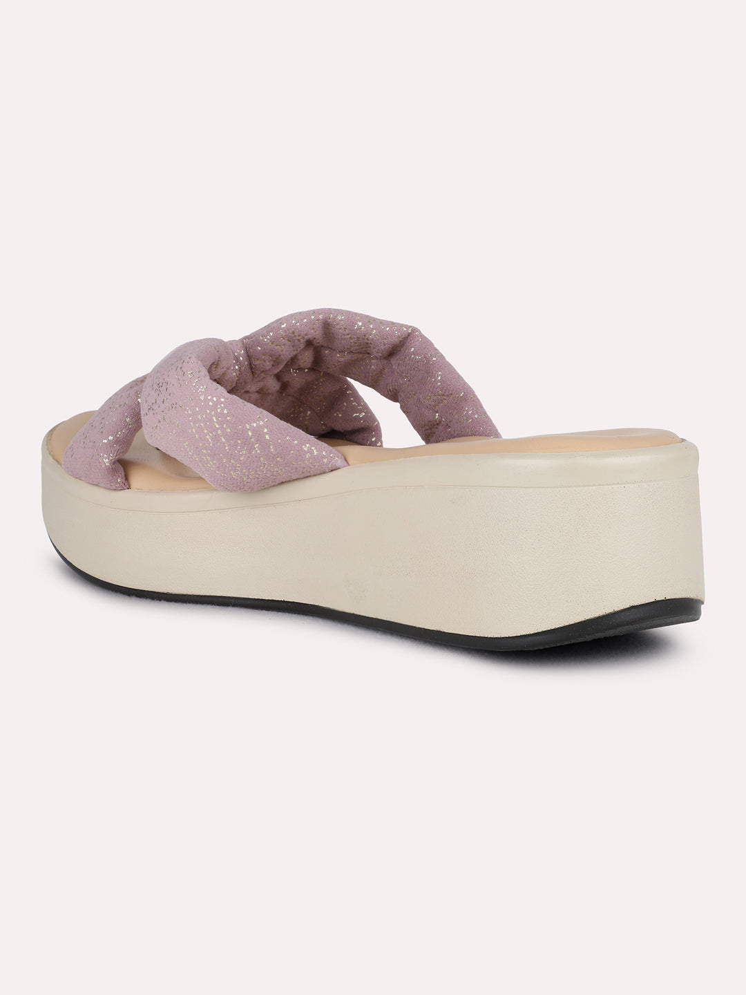 Womens Purple Party Wear Solid Round Toe Wedge Heel Sandals