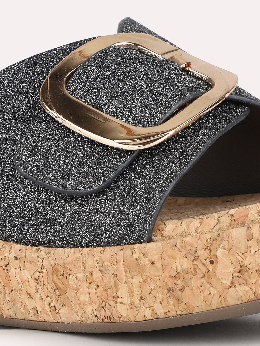 Women Pewter Ethnic Solid Round Toe Wedge Heel Sandals