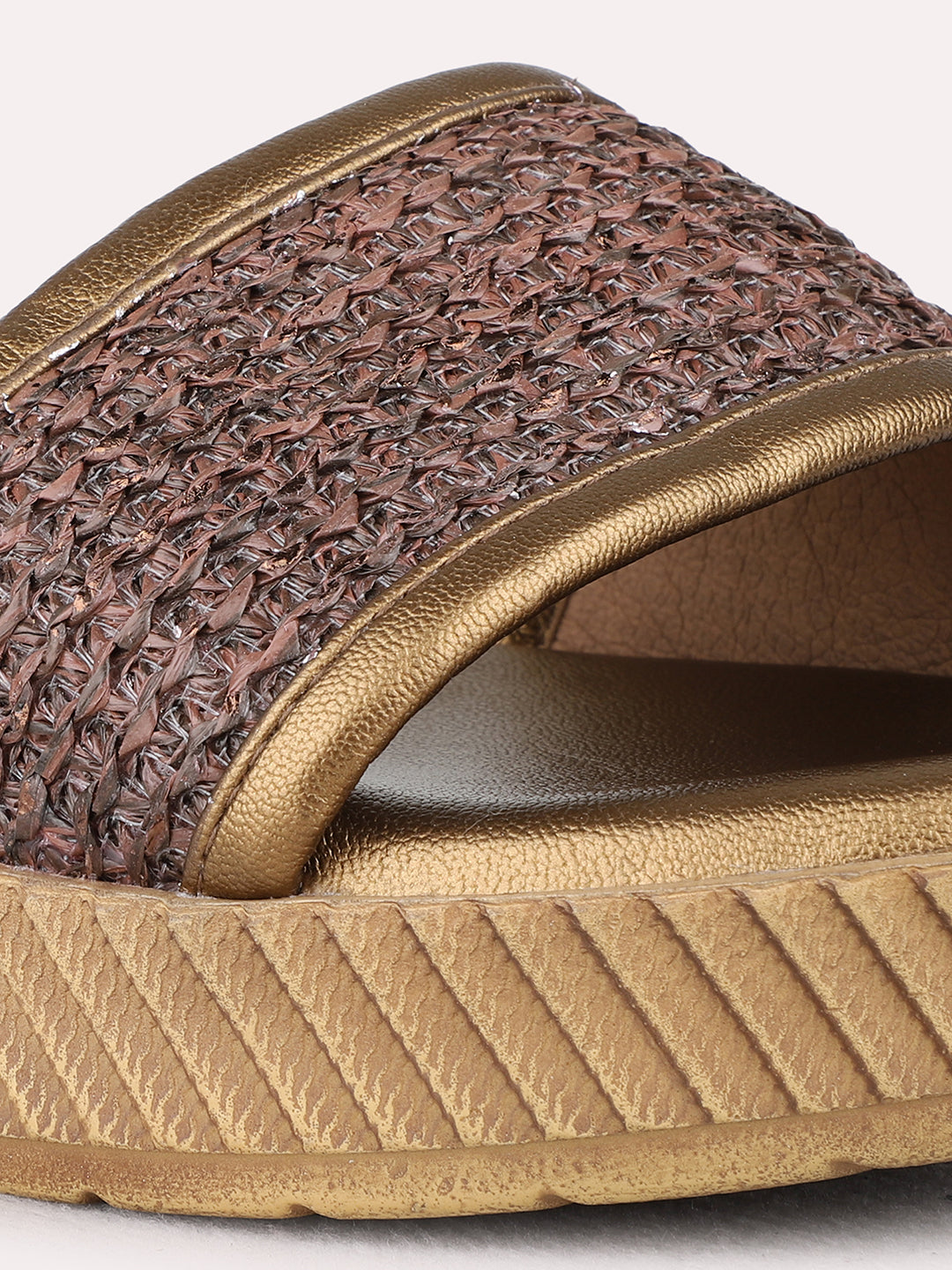 Womens Golden Ethnic Wear Textured Round Toe Wedge Heels